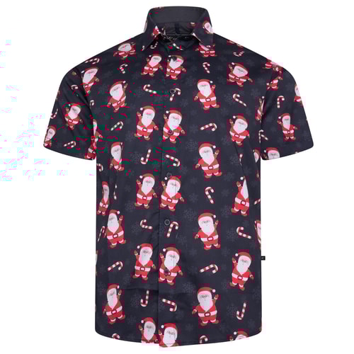 KAM Santa Snow Flake Christmas Shirt Black